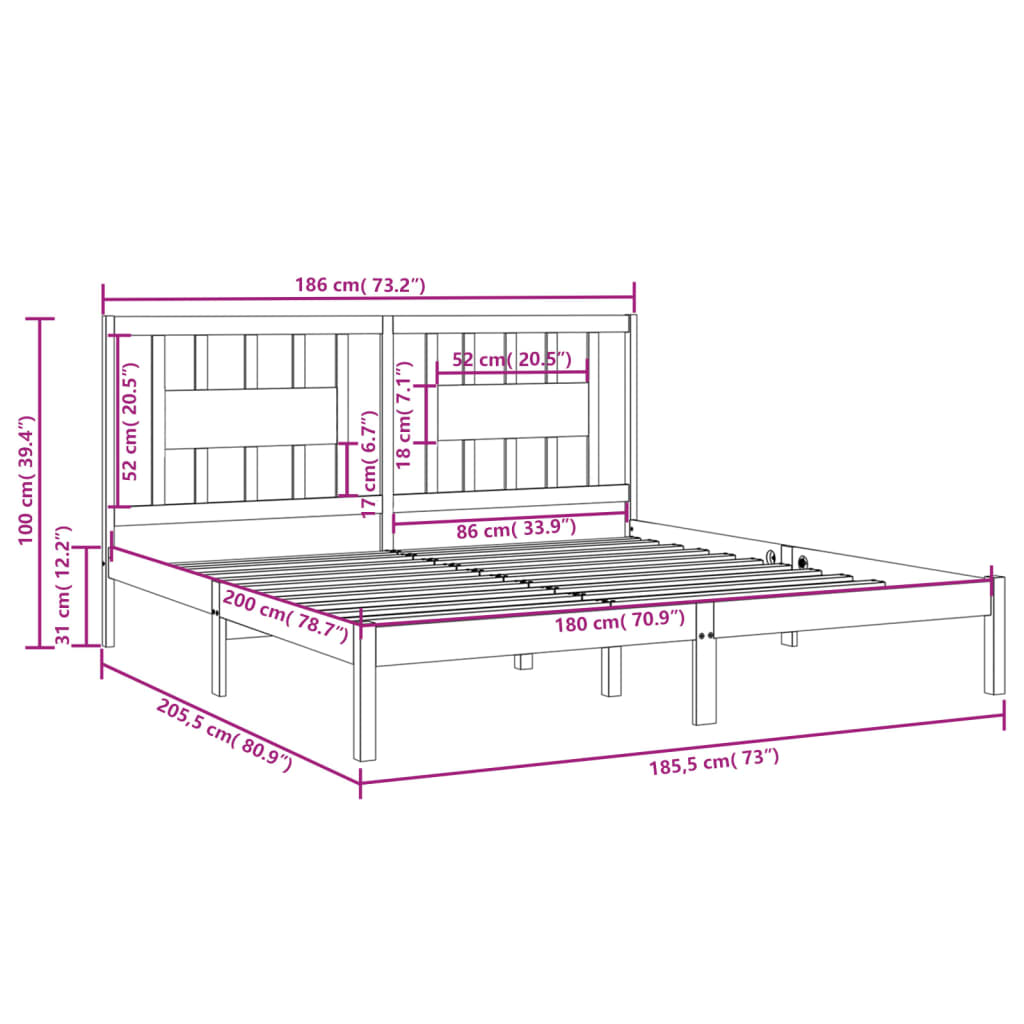 Bedframe Massief Hout 180X200 Cm 6Ft Super King