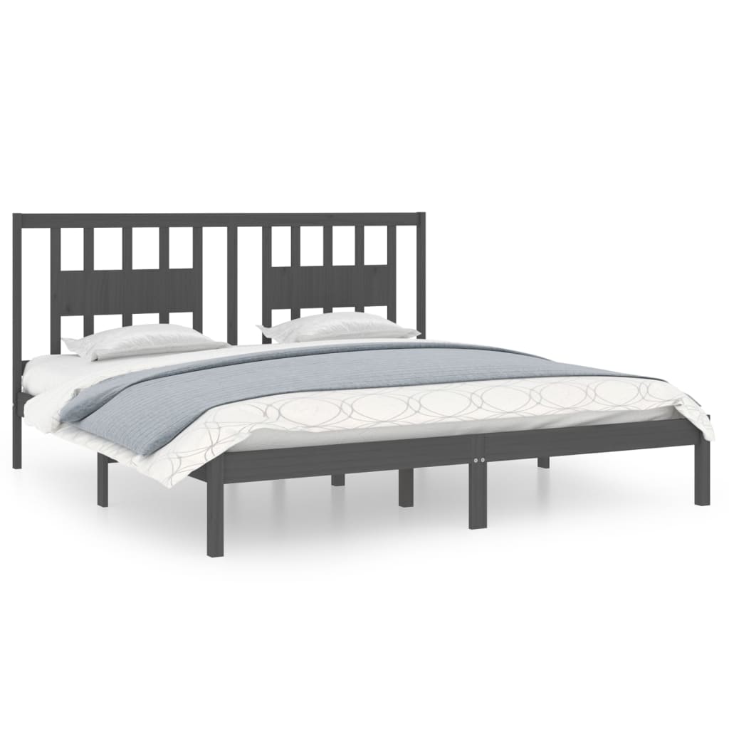 Bedframe Massief Hout Grijs 180X200 Cm 6Ft Super King