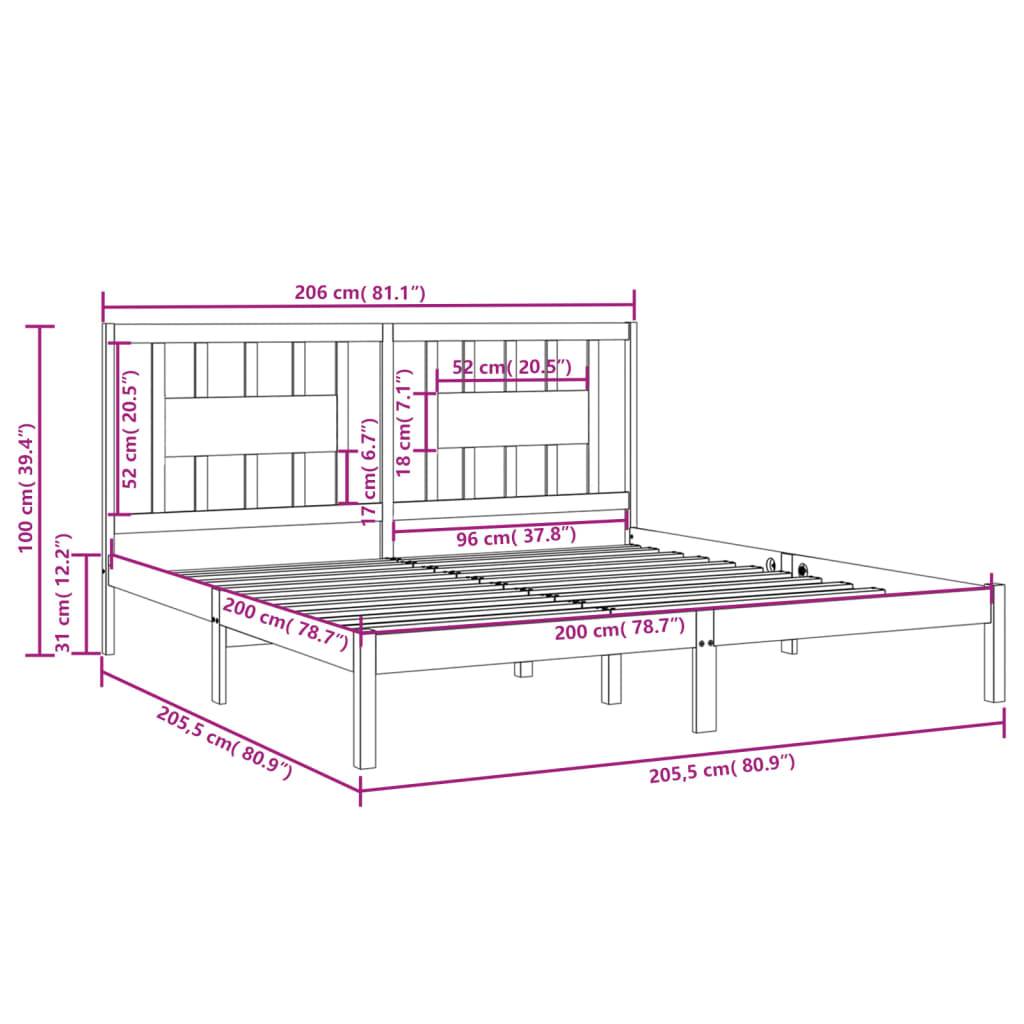 Bedframe Massief Grenenhout Wit 200X200 Cm