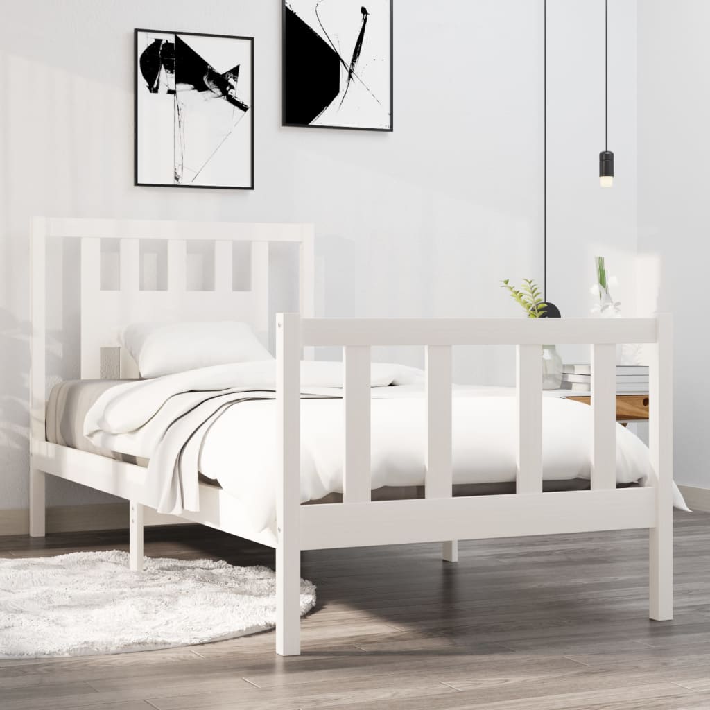 Bedframe Massief Hout Wit 75X190 Cm 2Ft6 Small Single