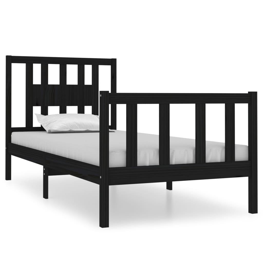 Bedframe Massief Hout Zwart 75X190 Cm 2Ft6 Small Single
