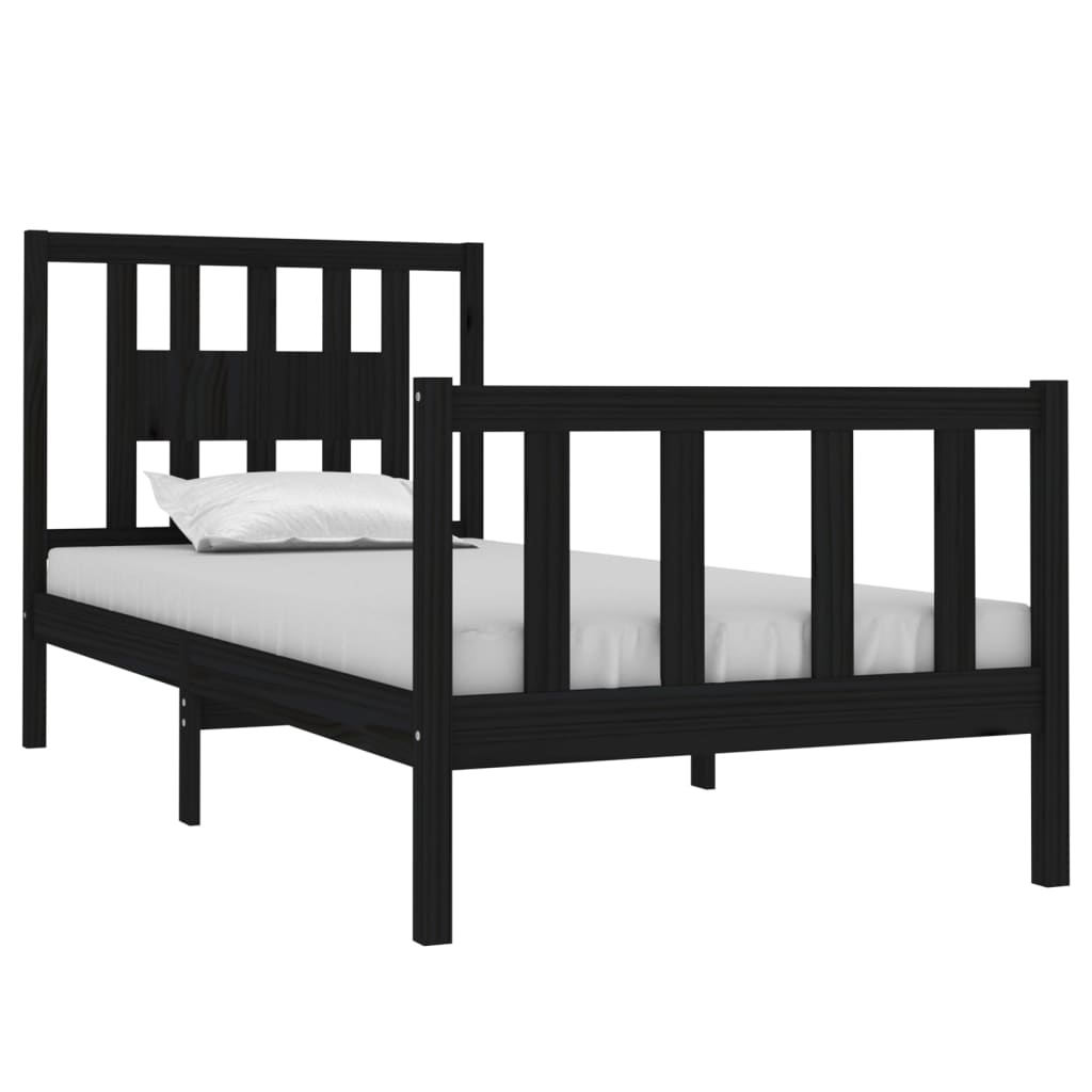 Bedframe Massief Hout Zwart 75X190 Cm 2Ft6 Small Single