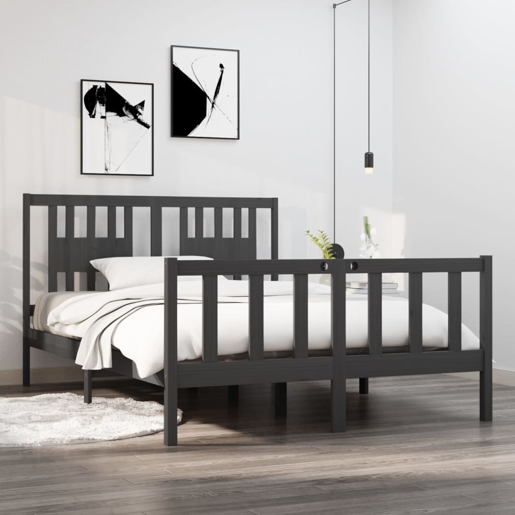 Bedframe Massief Hout Grijs 120X190 Cm 4Ft Small Double