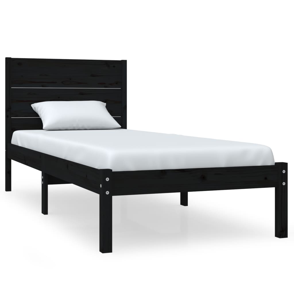 Bedframe Massief Hout Zwart 90X190 Cm 3Ft Single