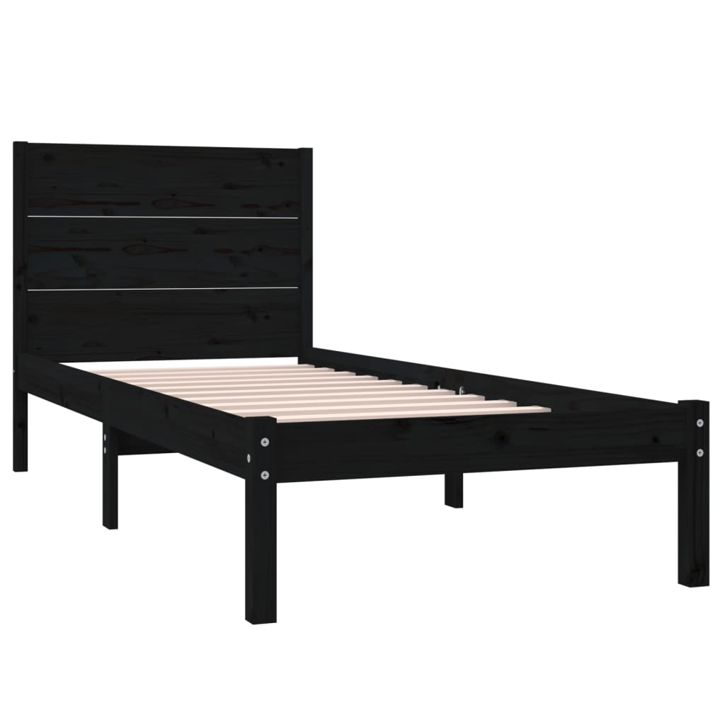 Bedframe Massief Hout Zwart 90X190 Cm 3Ft Single