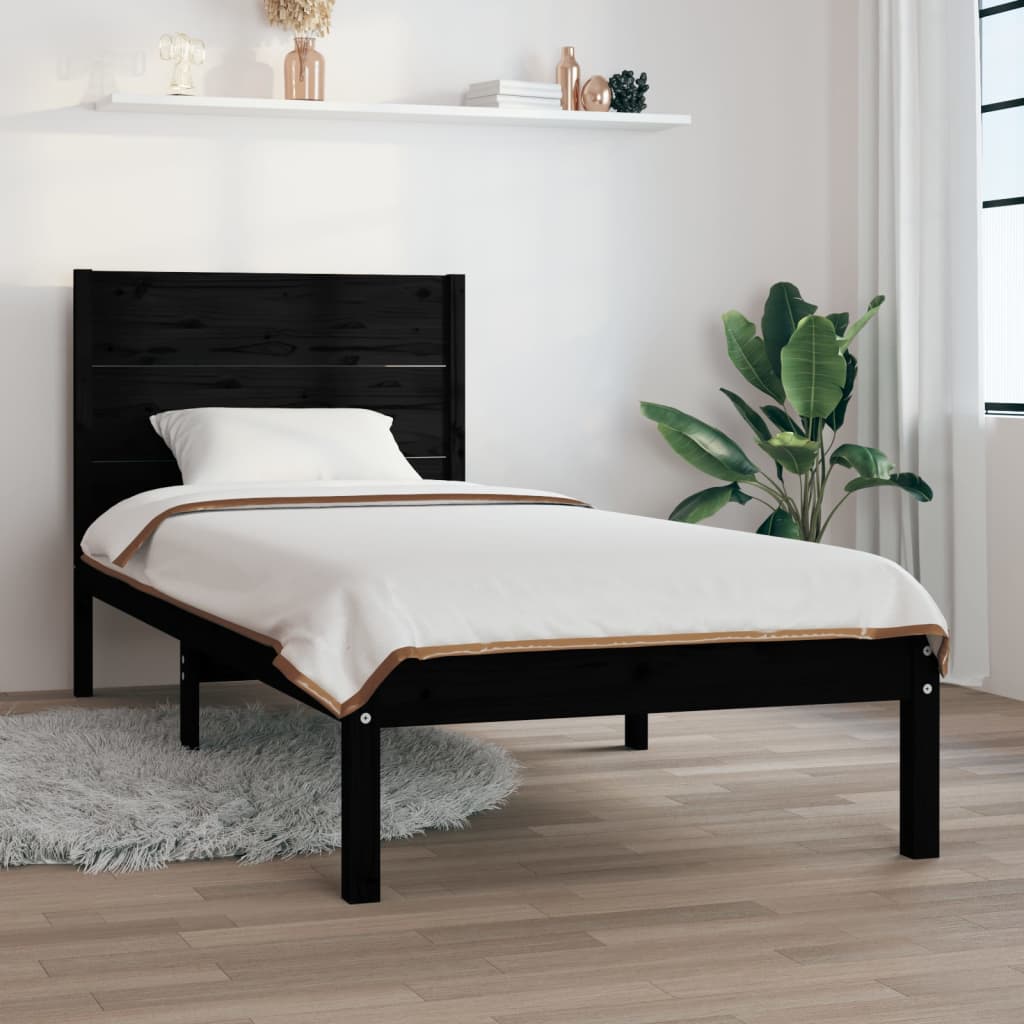 Bedframe Massief Grenenhout Zwart 90X200 Cm