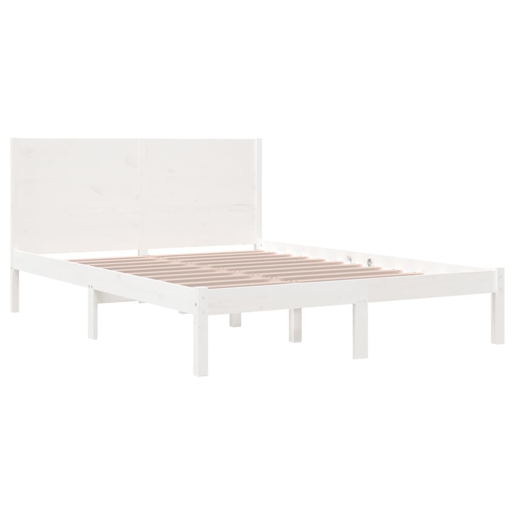 Bedframe Massief Hout Wit 150X200 Cm 5Ft King Size