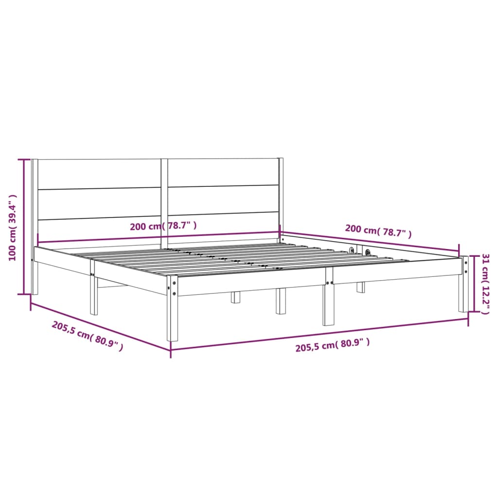 Bedframe Massief Grenenhout 200X200 Cm