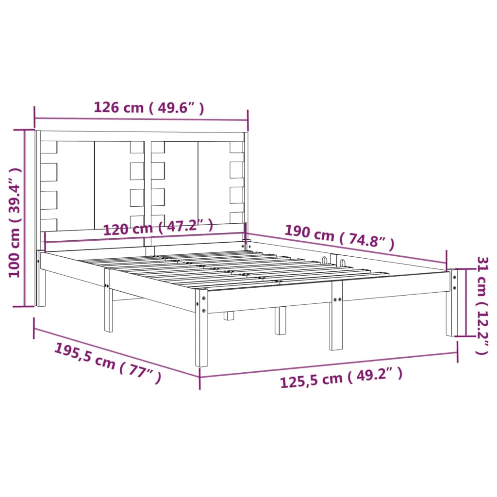 Bedframe Massief Hout Wit 120X190 Cm 4Ft Small Double