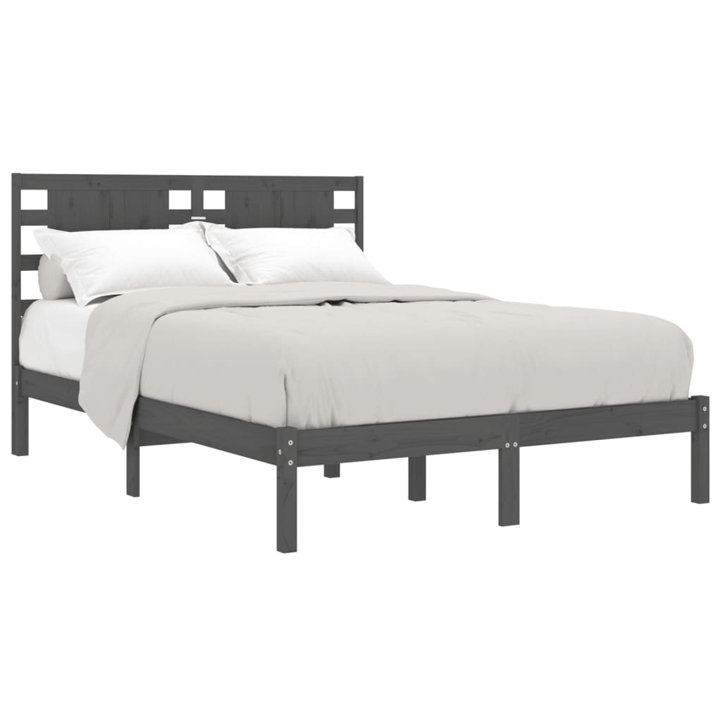 Bedframe Massief Grenenhout Grijs 140X190 Cm