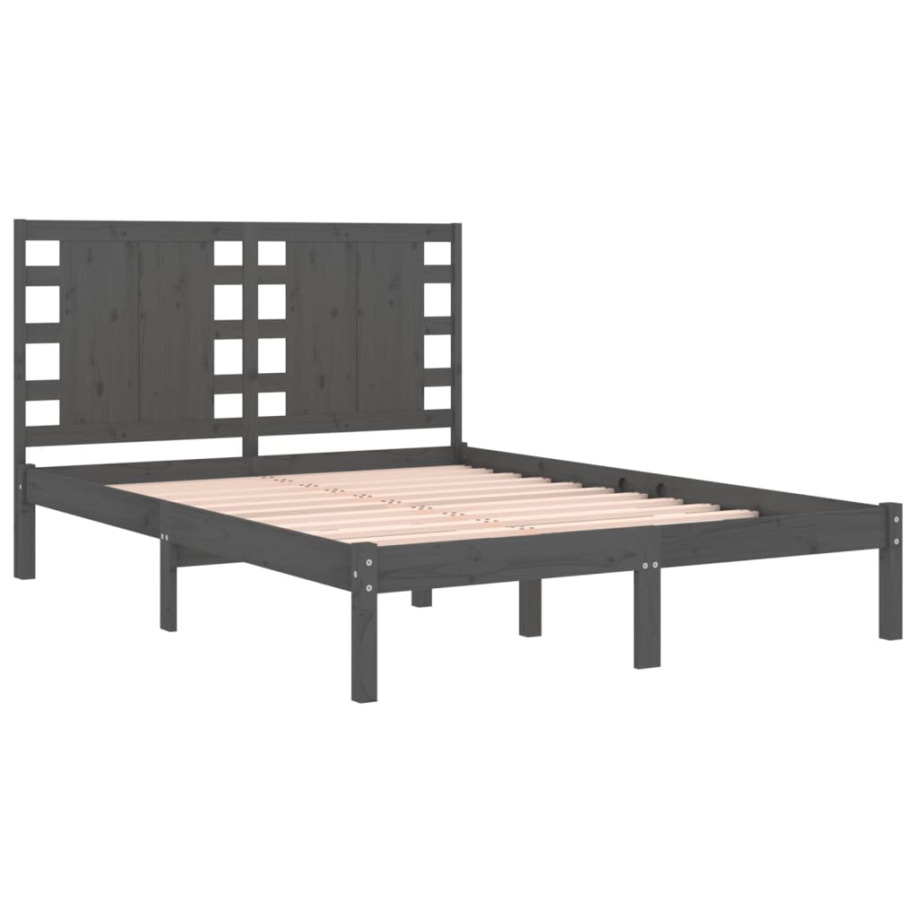 Bedframe Massief Grenenhout Grijs 140X190 Cm