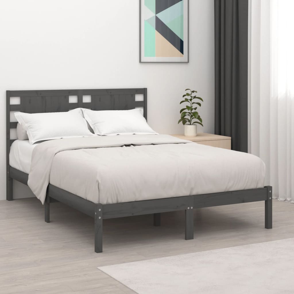 Bedframe Massief Grenenhout Grijs 140X190 Cm