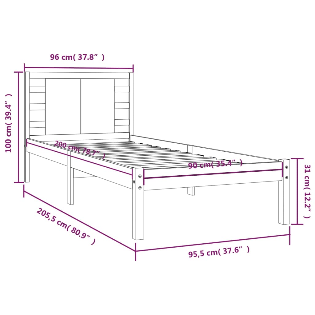 Bedframe Massief Grenenhout Honingbruin 90X200 Cm