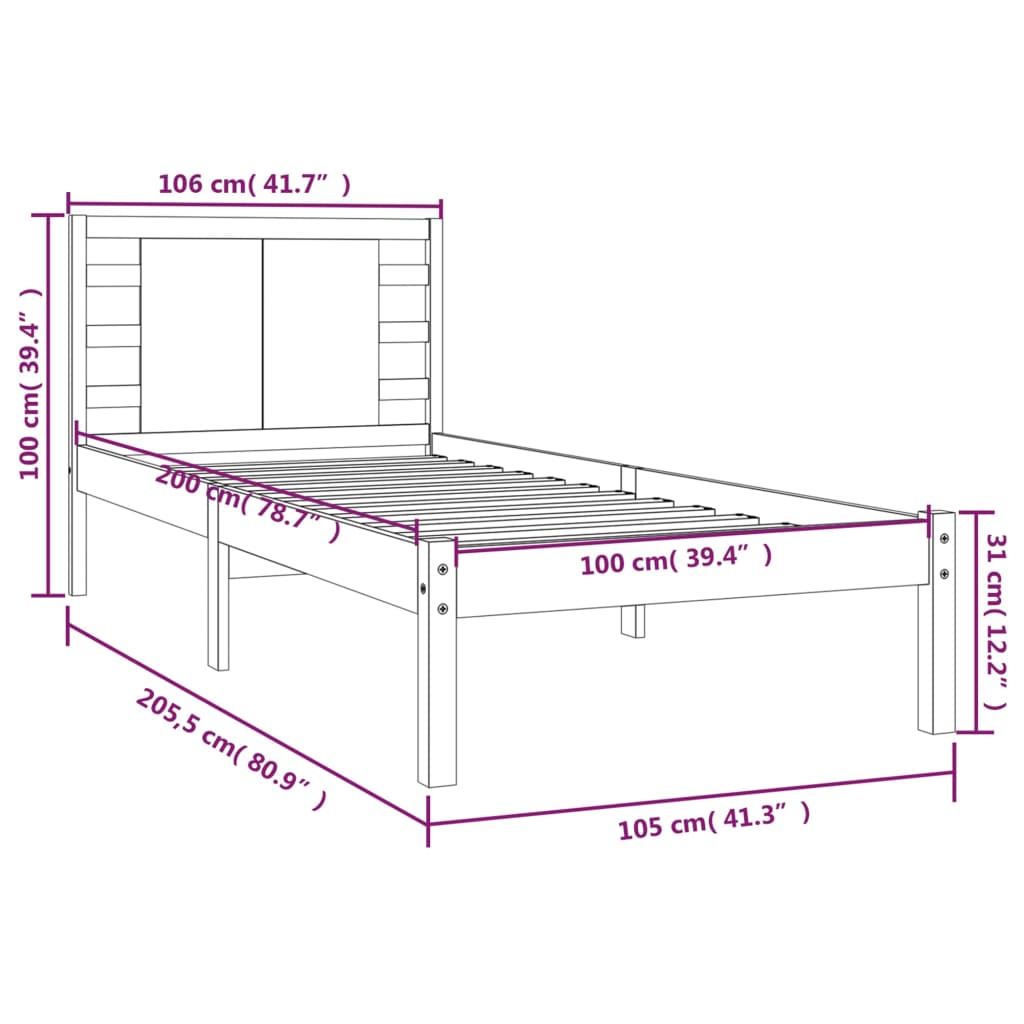 Bedframe Massief Grenenhout Wit 100X200 Cm