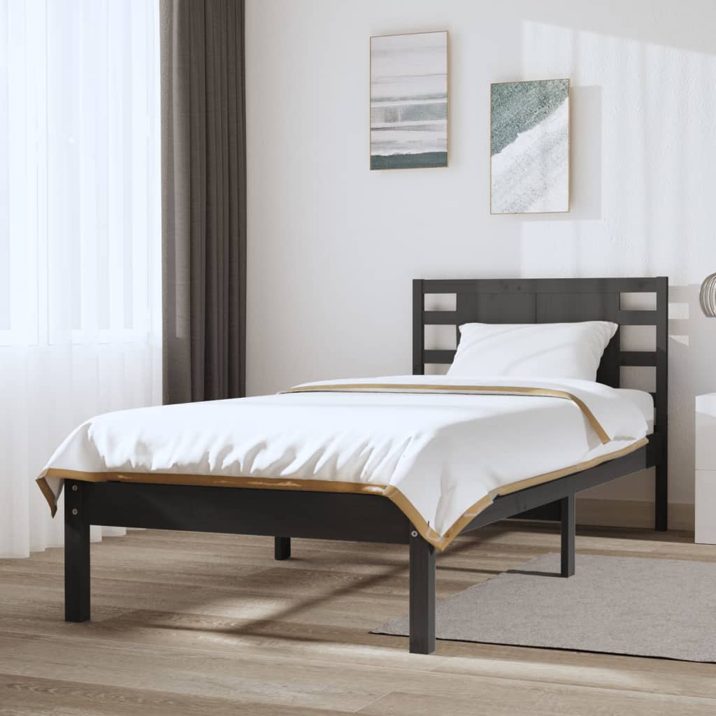 Bedframe Massief Grenenhout Grijs 100X200 Cm