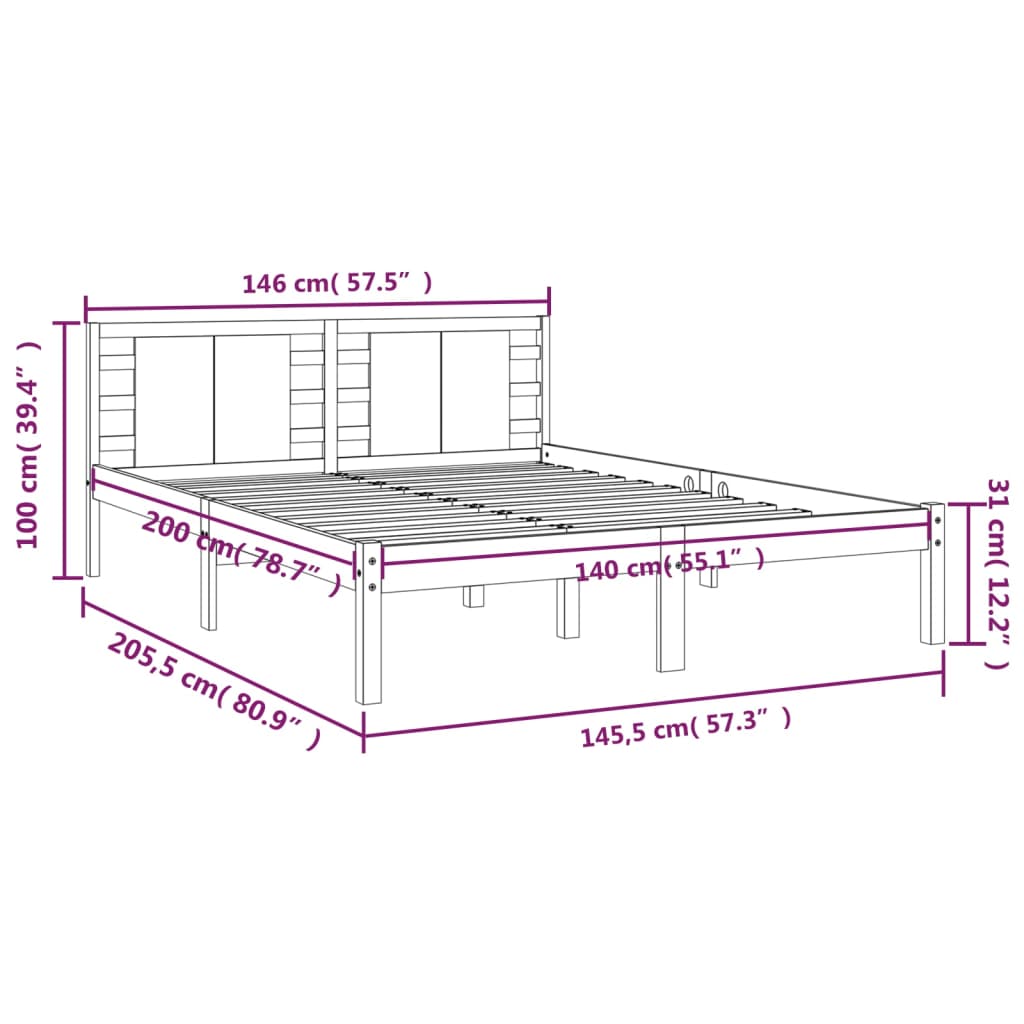 Bedframe Massief Grenenhout Wit 140X200 Cm