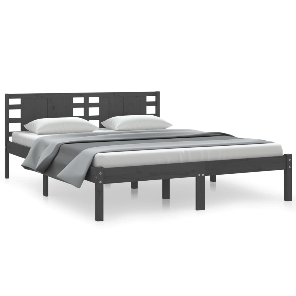 Bedframe Massief Grenenhout Grijs 140X200 Cm