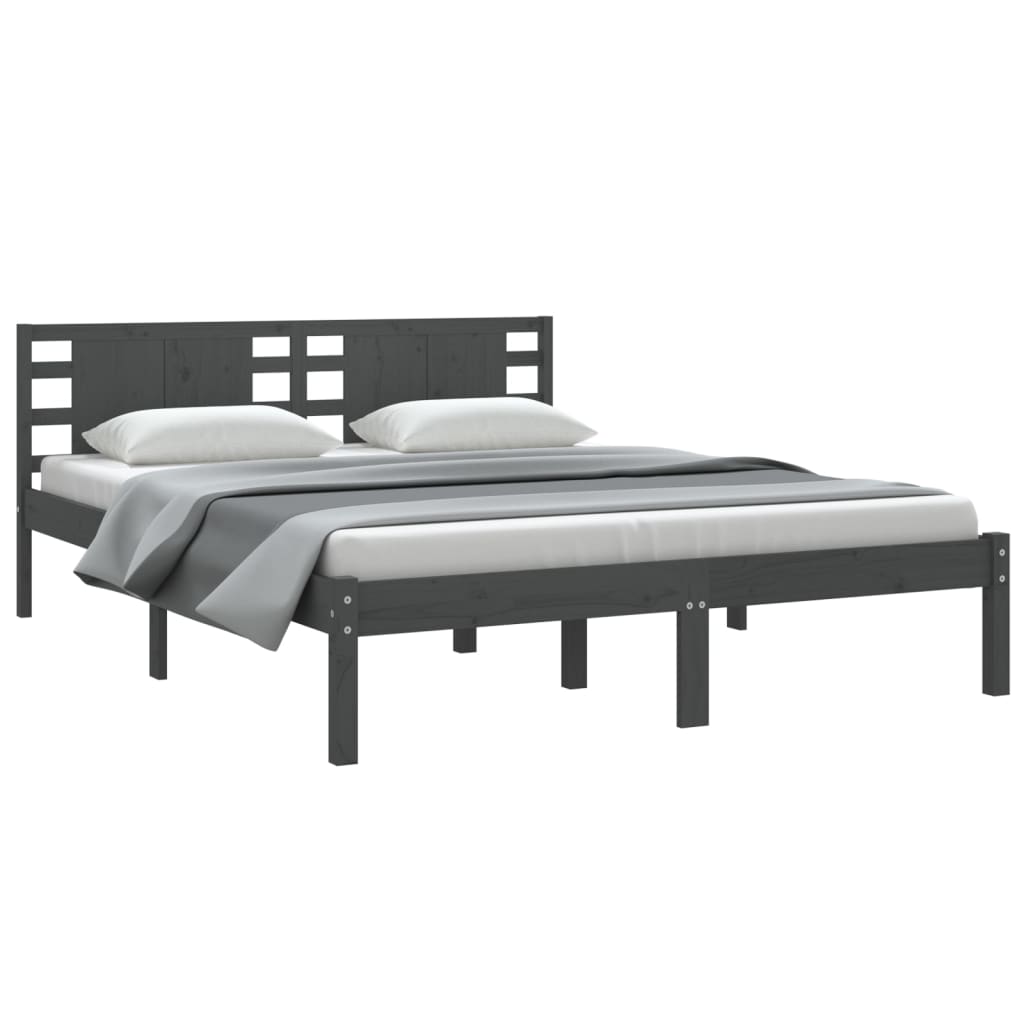 Bedframe Massief Grenenhout Grijs 140X200 Cm