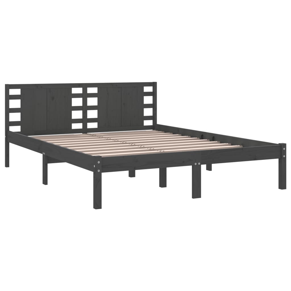 Bedframe Massief Grenenhout Grijs 140X200 Cm
