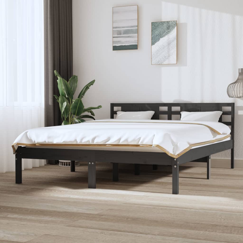 Bedframe Massief Grenenhout Grijs 140X200 Cm