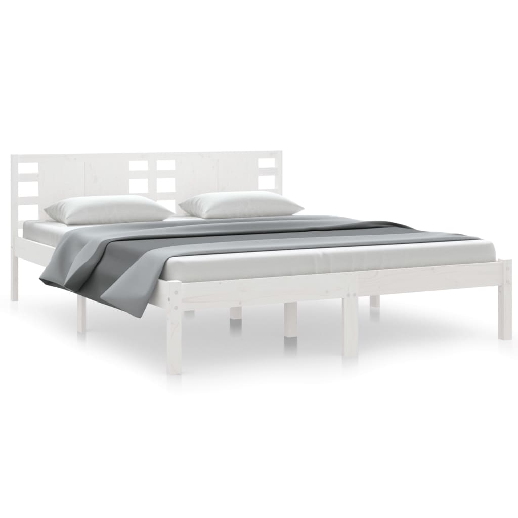 Bedframe Massief Hout Wit 150X200 Cm 5Ft King Size