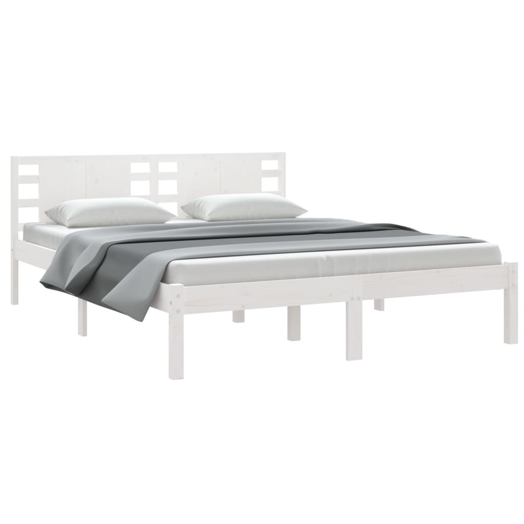 Bedframe Massief Hout Wit 150X200 Cm 5Ft King Size