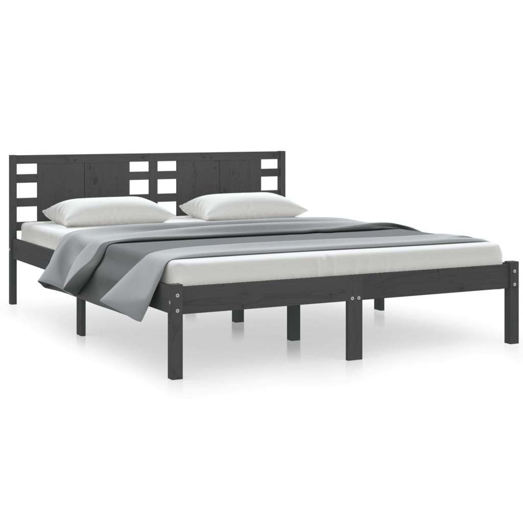 Bedframe Massief Hout Grijs 150X200 Cm 5Ft King Size