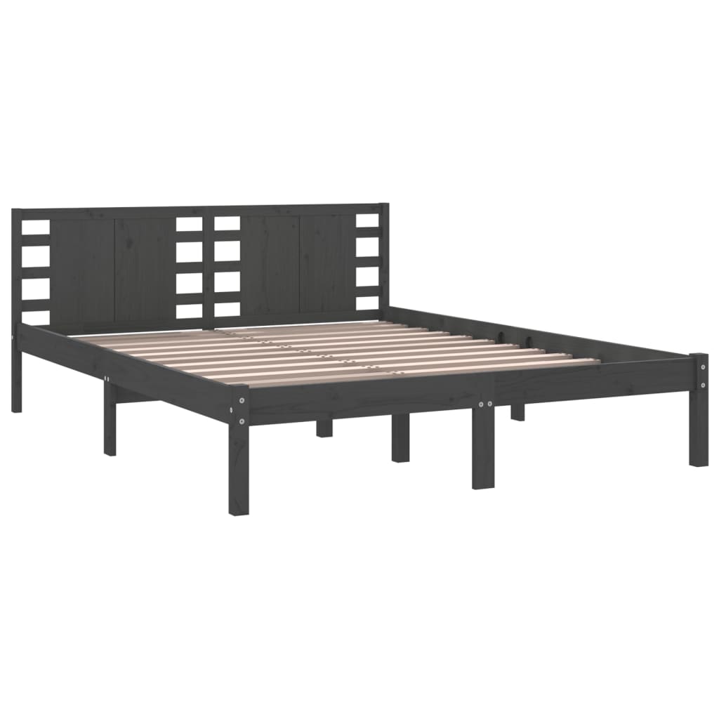 Bedframe Massief Hout Grijs 150X200 Cm 5Ft King Size