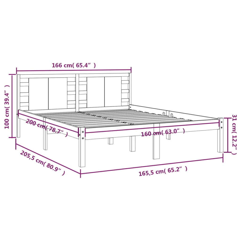 Bedframe Massief Grenenhout Grijs 160X200 Cm