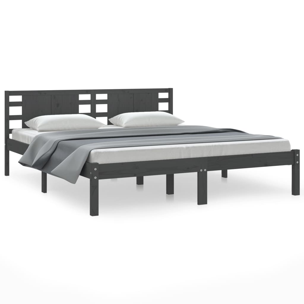 Bedframe Massief Hout Grijs 180X200 Cm 6Ft Super King