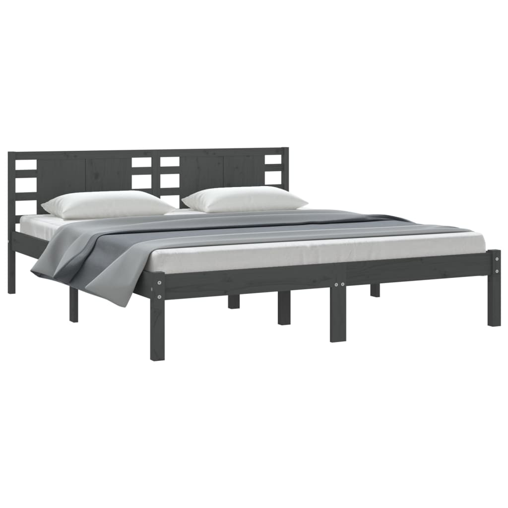 Bedframe Massief Hout Grijs 180X200 Cm 6Ft Super King