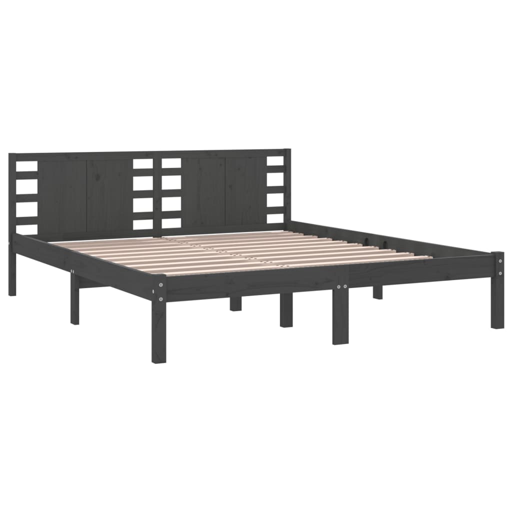 Bedframe Massief Hout Grijs 180X200 Cm 6Ft Super King