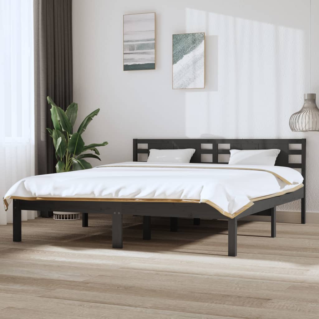Bedframe Massief Hout Grijs 180X200 Cm 6Ft Super King
