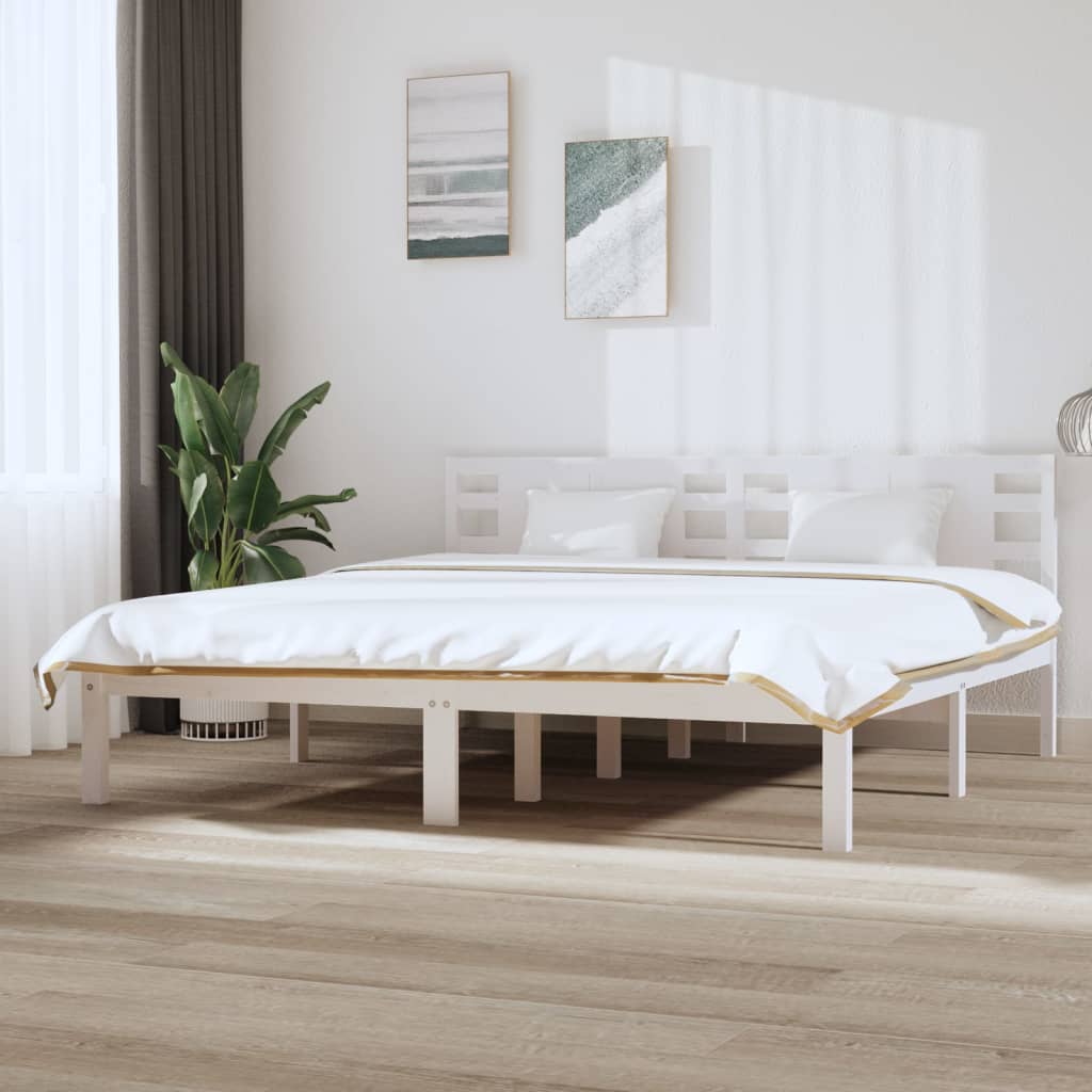 Bedframe Massief Grenenhout Wit 200X200 Cm