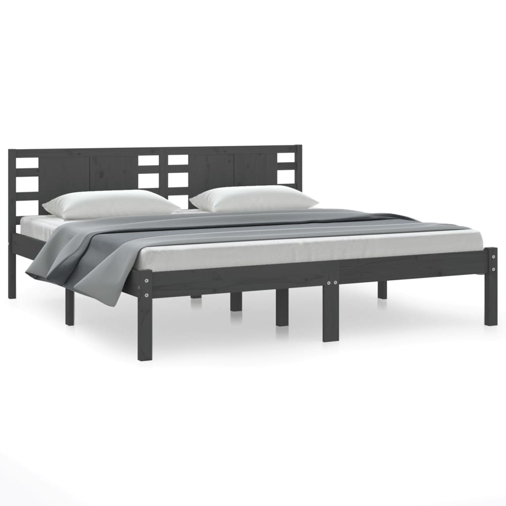 Bedframe Massief Grenenhout Grijs 200X200 Cm