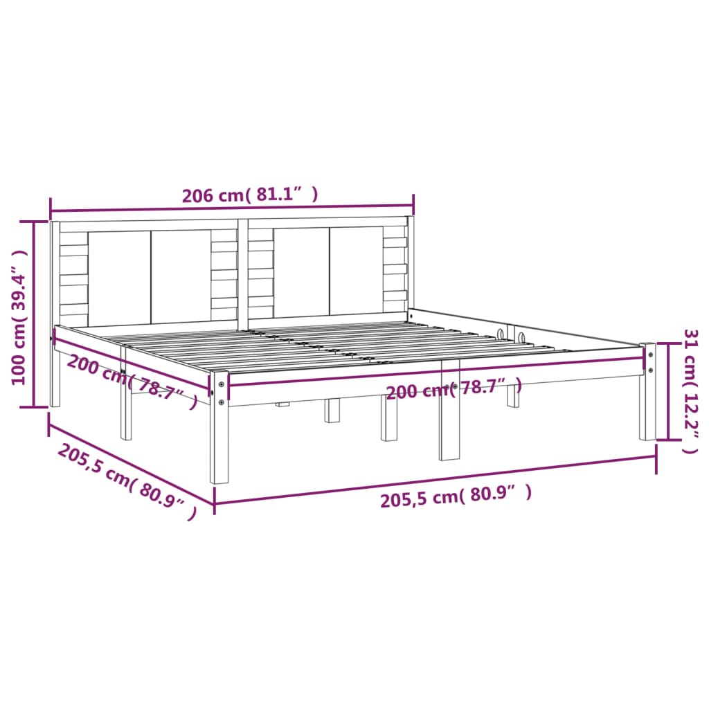Bedframe Massief Grenenhout Honingbruin 200X200 Cm
