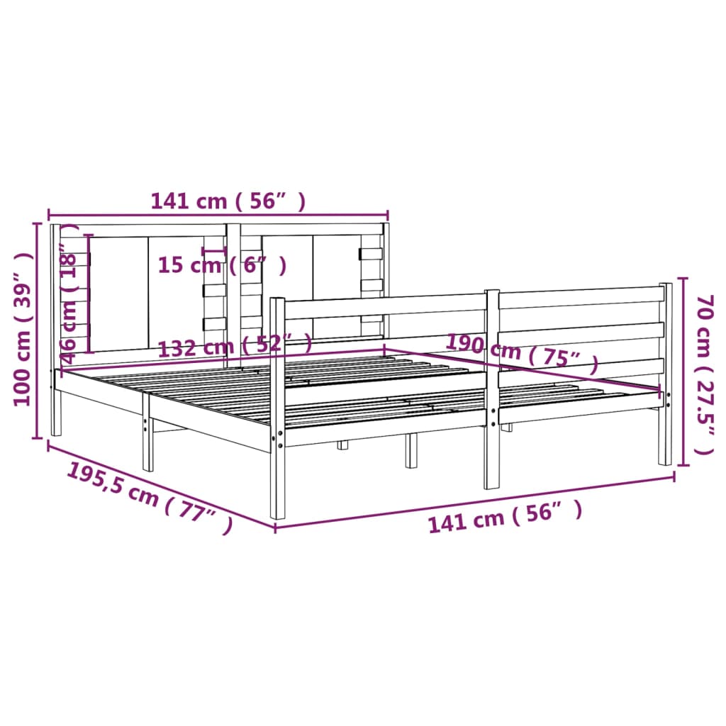 Bedframe Massief Grenenhout Honingbruin 135X190 Cm 4Ft6 Double