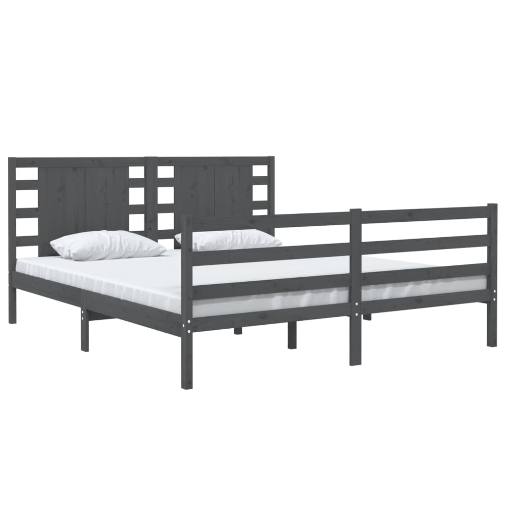 Bedframe Massief Grenenhout Grijs 140X190 Cm