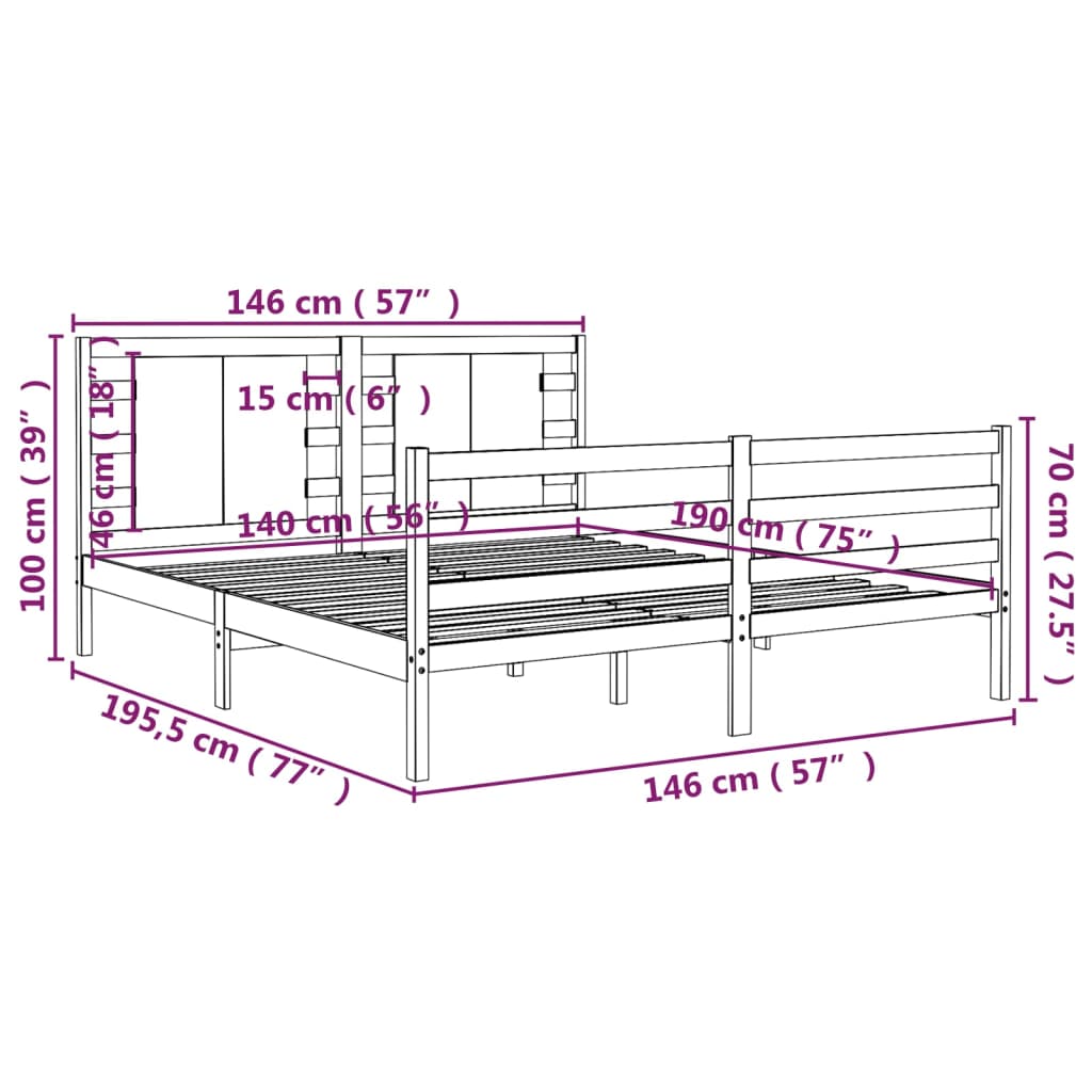 Bedframe Massief Grenenhout Grijs 140X190 Cm