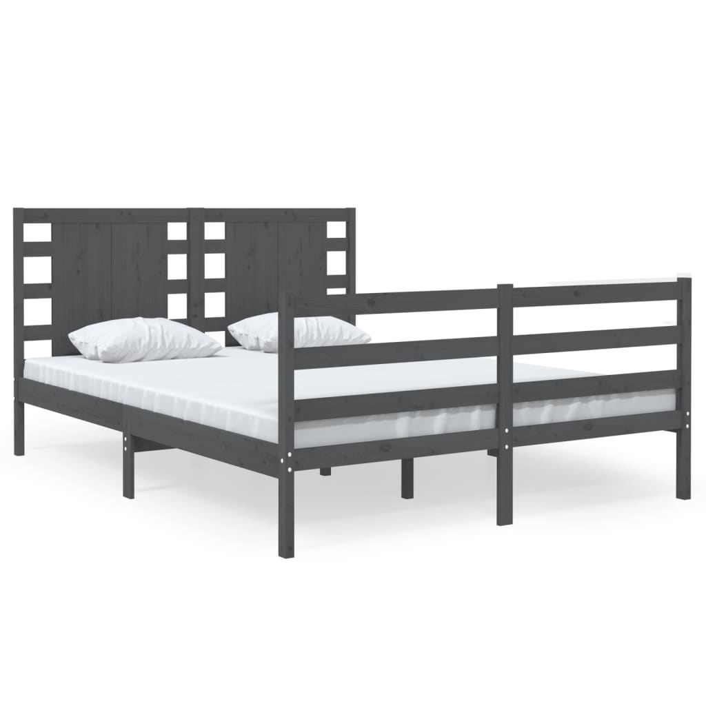 Bedframe Massief Grenenhout Grijs 140X200 Cm