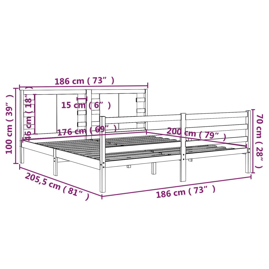 Bedframe Massief Grenenhout Grijs 180X200 Cm 6Ft Super King