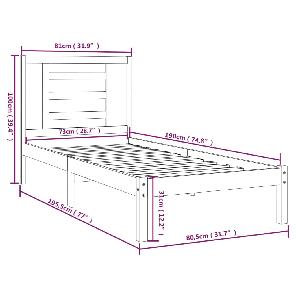Bedframe Massief Hout Honingbruin 75X190 Cm 2Ft6 Small Single