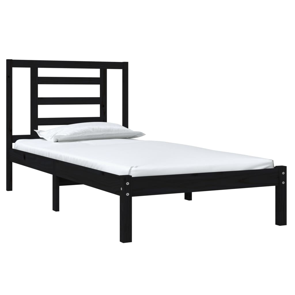 Bedframe Massief Hout Zwart 75X190 Cm 2Ft6 Small Single