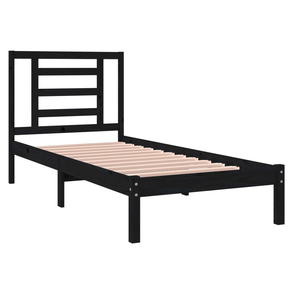 Bedframe Massief Hout Zwart 75X190 Cm 2Ft6 Small Single