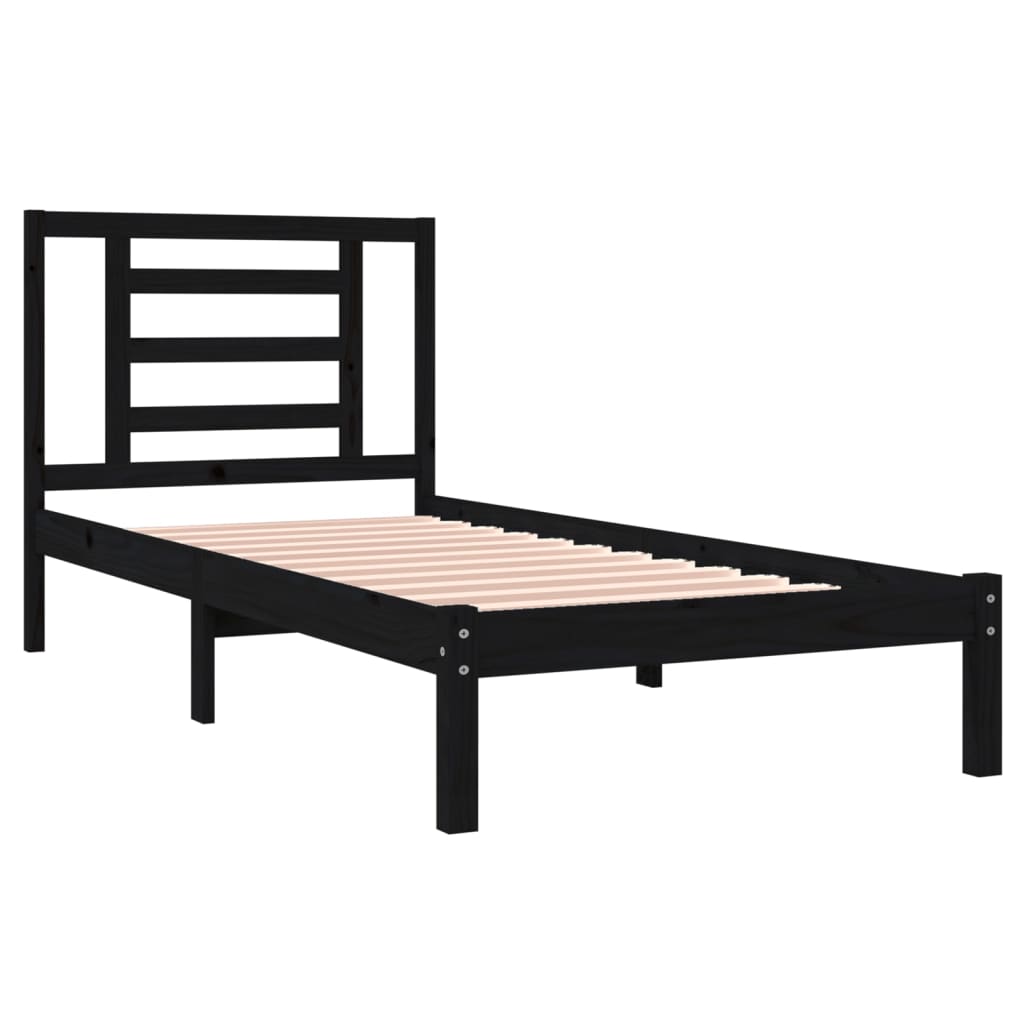 Bedframe Massief Grenenhout Zwart 90X190 Cm 3Ft Single