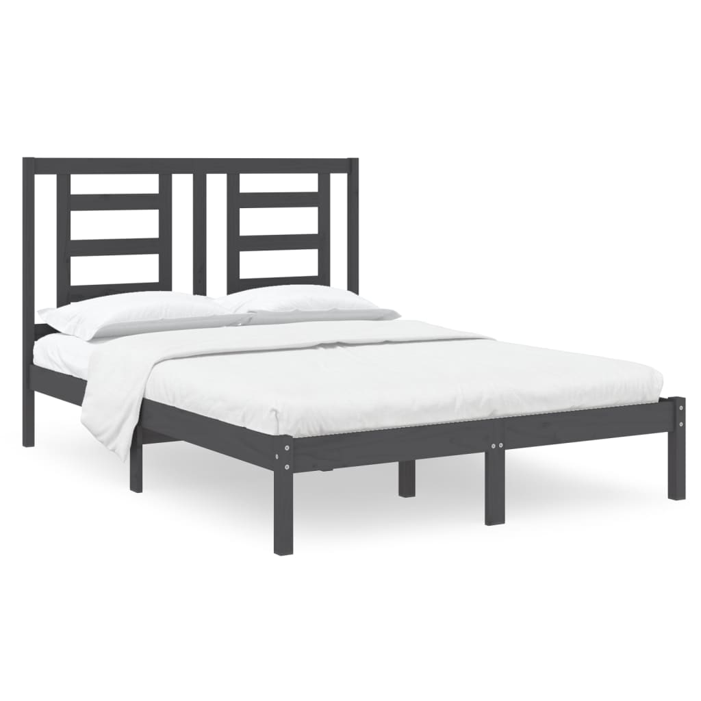 Bedframe Massief Hout Grijs 120X190 Cm 4Ft Small Double