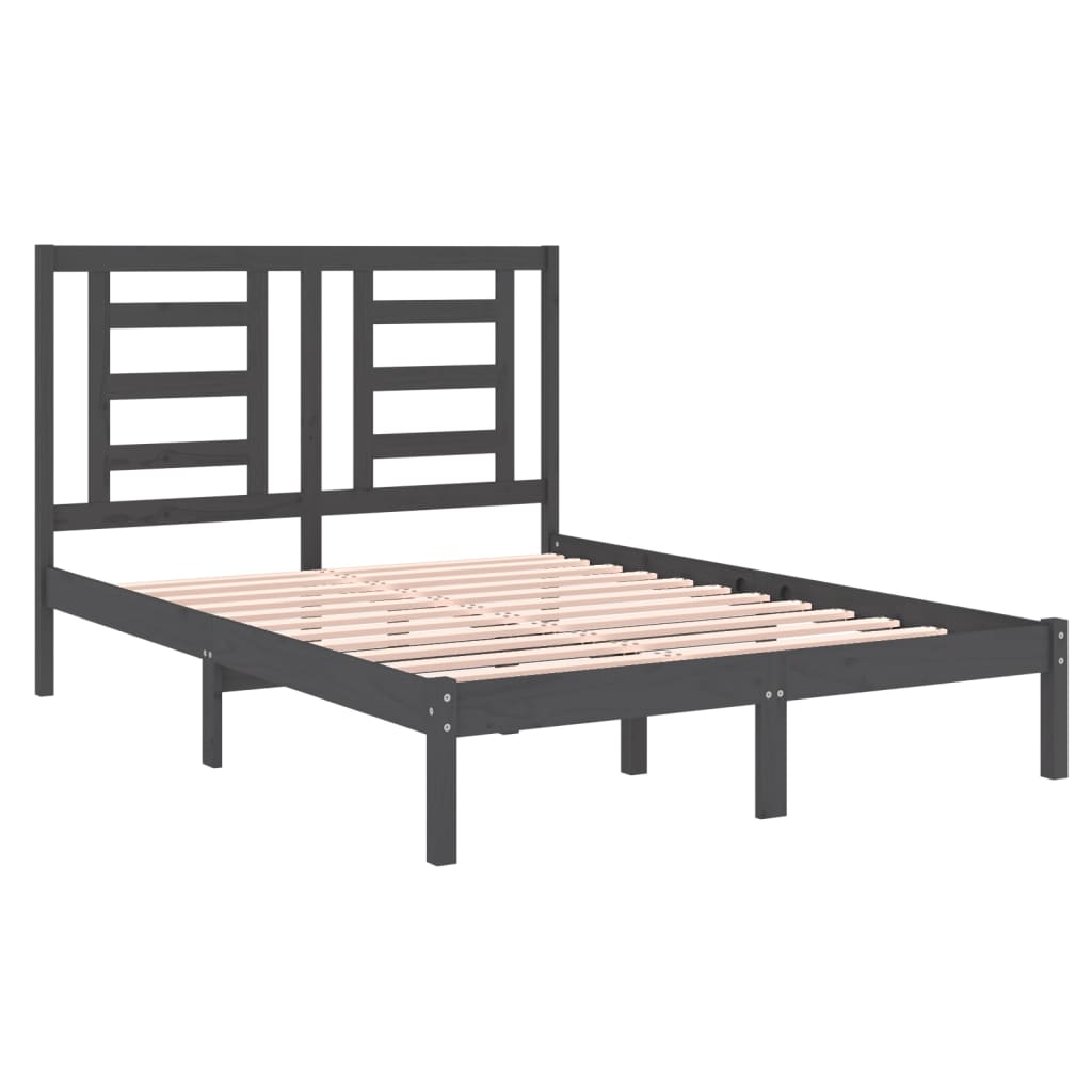 Bedframe Massief Hout Grijs 120X190 Cm 4Ft Small Double