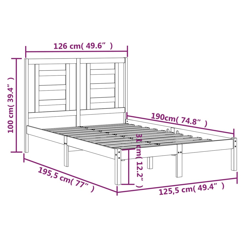 Bedframe Massief Hout Honingbruin 120X190 Cm 4Ft Small Double