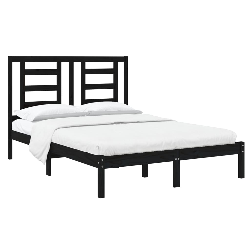 Bedframe Massief Hout Zwart 120X190 Cm 4Ft Small Double