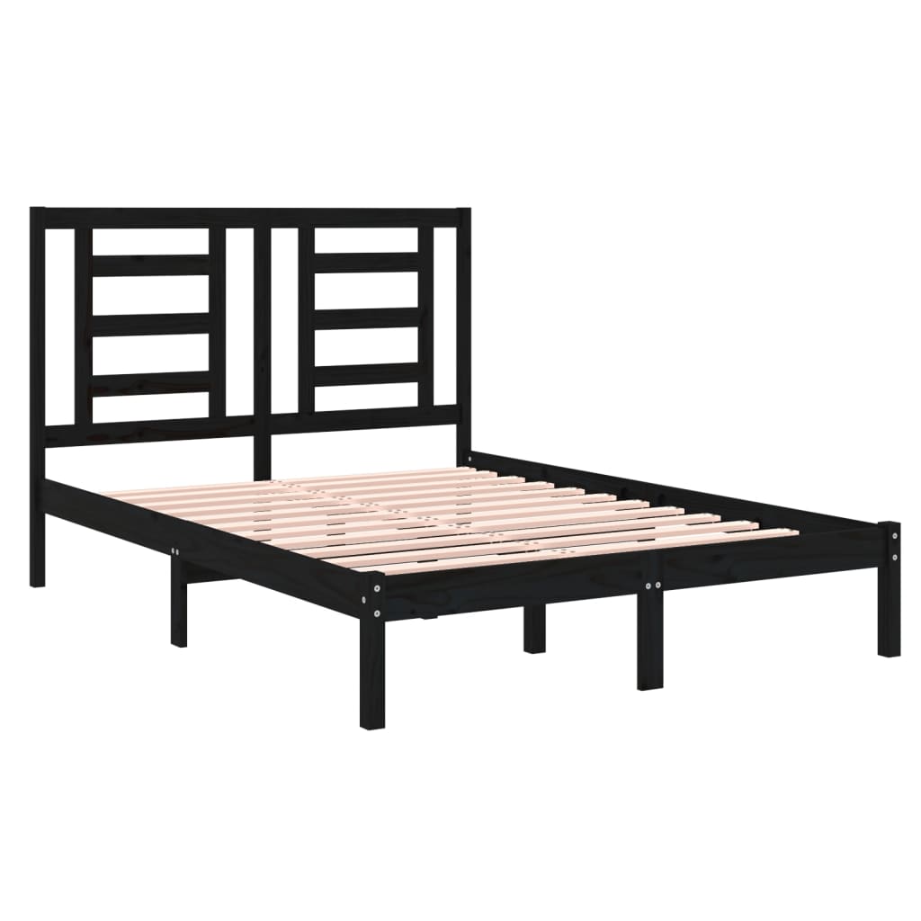 Bedframe Massief Hout Zwart 120X190 Cm 4Ft Small Double